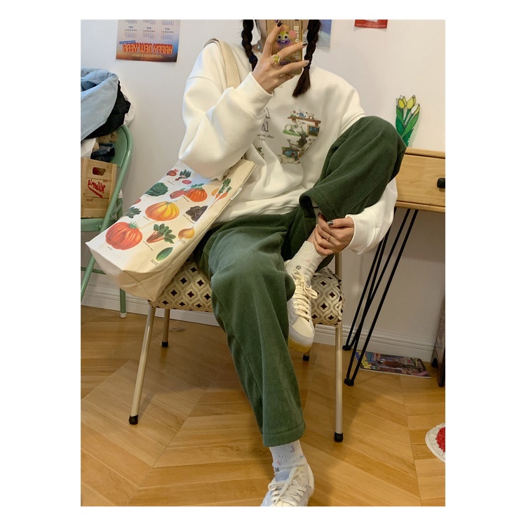 Quần Dài Ống Rộng Màu Xanh Lá Phong Cách Retro Thời Trang Xuân Hè Dành Cho Nữ Sinh