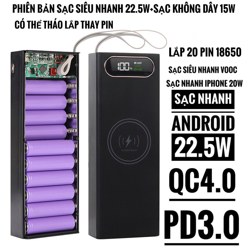 Box sạc nhanh không dây 20 cell 22.5W QC4 + / QC4 / QC3.0 hỗ trợ sạc nhanh VOOC, Apple 20W, Huawei 22.5W [Model L20]