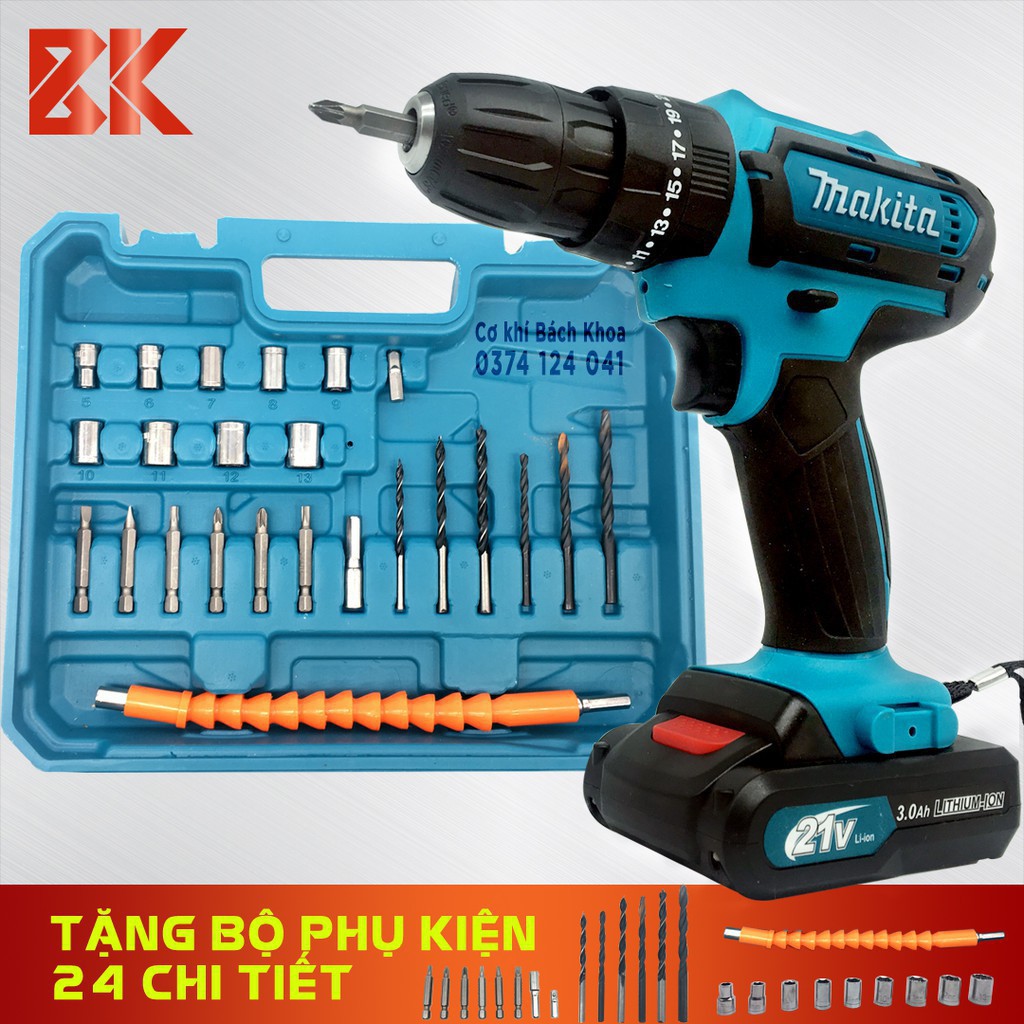 Máy Khoan pin MAKITA Có Búa 21V Kèm Phụ Kiện 24