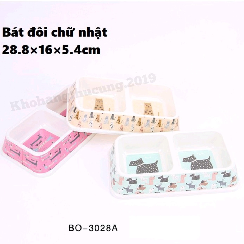 BÁT ĂN DÀNH CHO CHÓ MÈO- BÁT ĐÔI HÌNH CHỮ NHẬT HỌA TIẾT ĐẸP