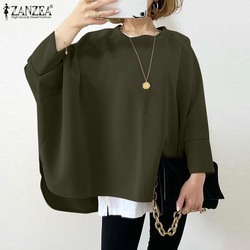 Áo cánh dơi ZANZEA tay lửng 3/4 màu trơn phong cách Hàn Quốc dành cho nữ