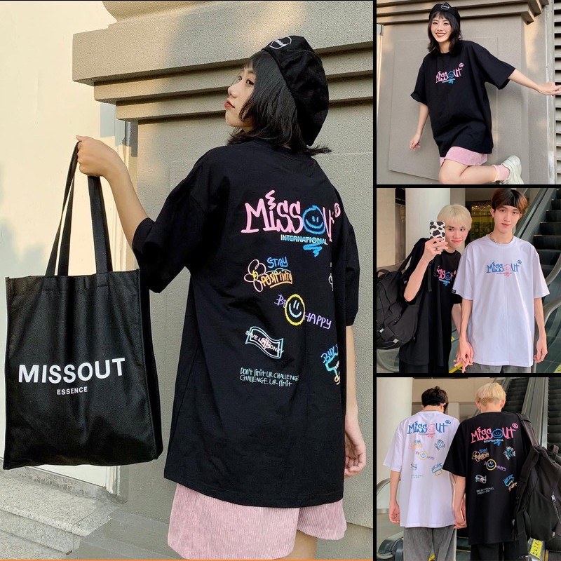 [LOCAL BRAND] Áo thun Missout logo mặt cười tay lỡ form rộng vải Cotton - Thời trang nam nữ Unisex Streetwear