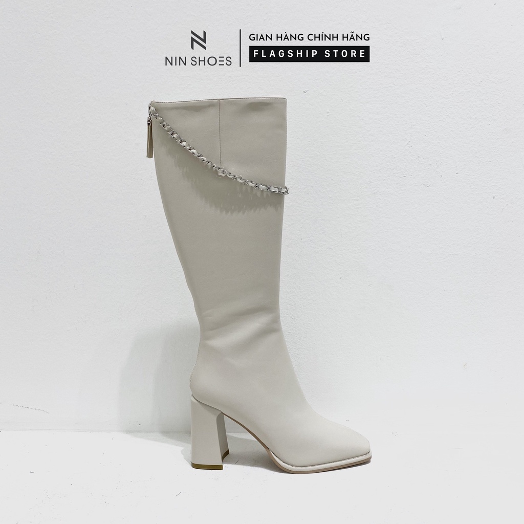 Giày Boot đùi nữ 9p QCCC xích cổ kéo khóa sau da si Ninshoes | BigBuy360 - bigbuy360.vn
