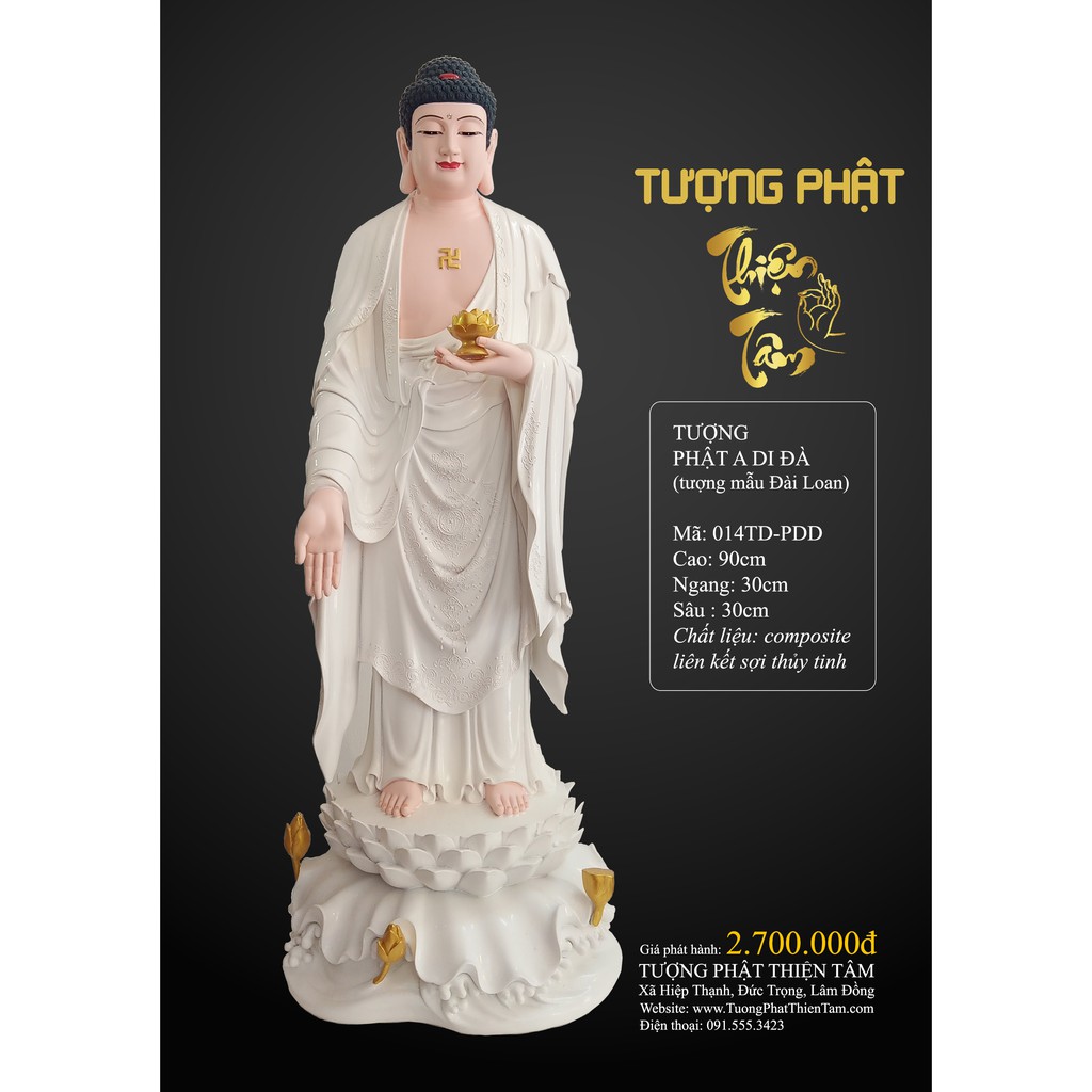 Tượng Phật A Di Đà cao 90cm - Đứng – Màu Trắng (Mẫu Đài Loan) 14TD-PDD