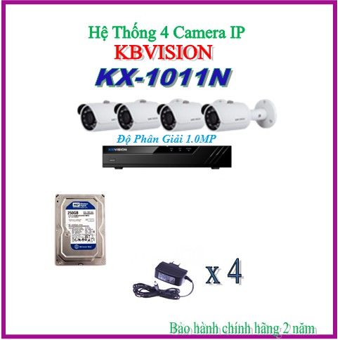 Bộ 4 Camera IP Kbvision KX-1011N (1MP)