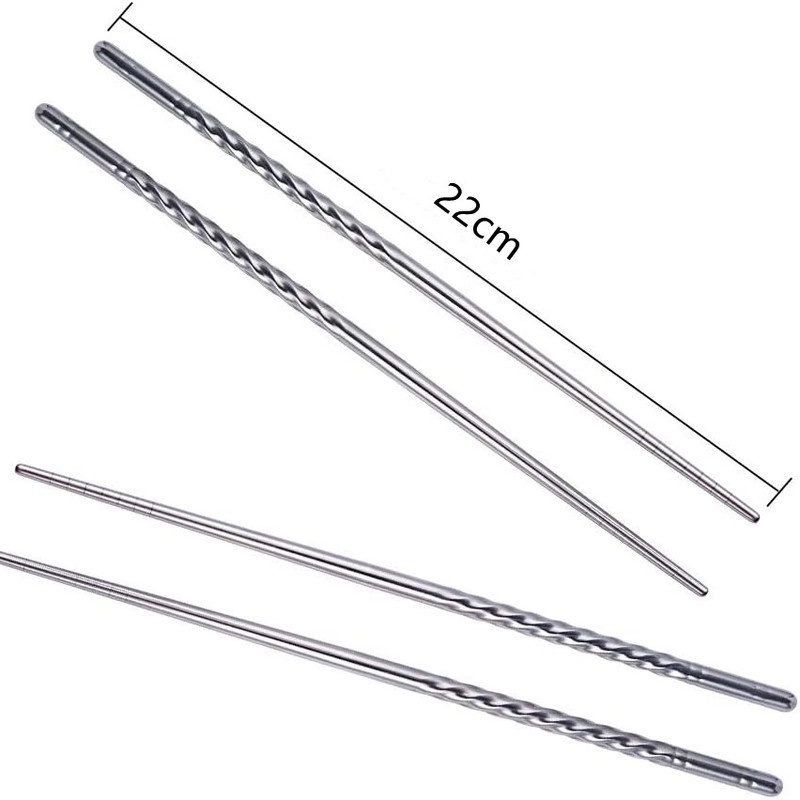Set 5 Đôi Đũa Chống Trượt Bằng Thép Không Gỉ Thiết Kế Xoắn Ốc