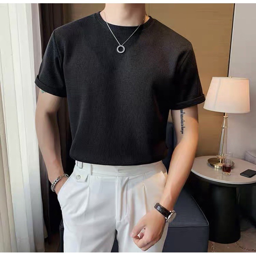 Áo thun nam cổ tròn áo phông nam chất thun cotton tổ ong xuất nhật co giãn 4 chiều - QQ SHOP