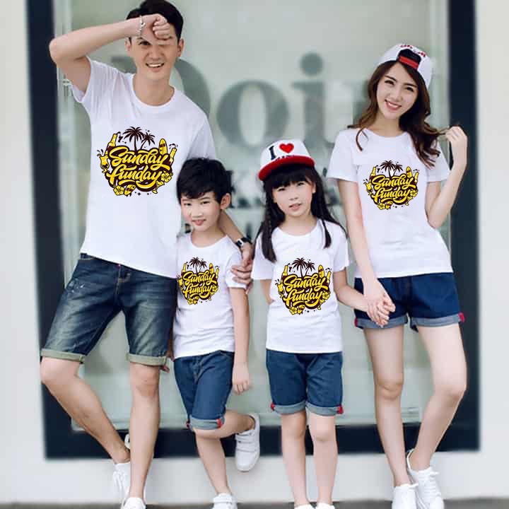 áo thun gia đình đồ đôi mẹ và bé cotton mát mẻ kiểu chữ 3D