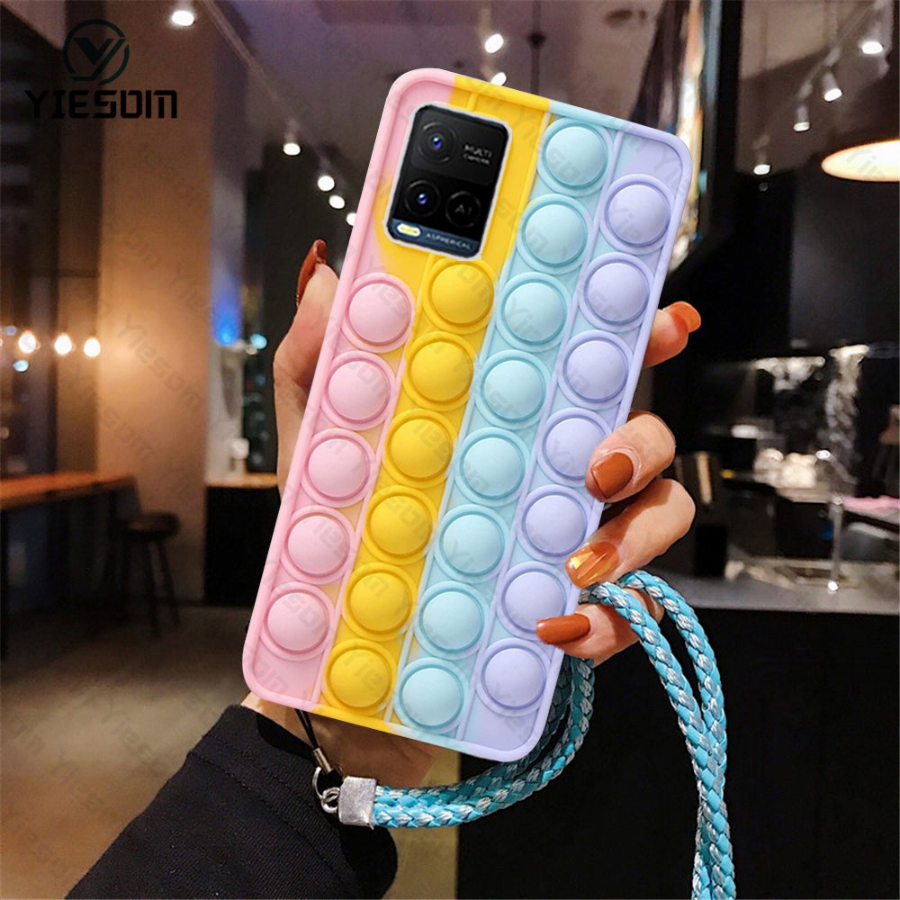 Ốp Điện Thoại Hình Cầu Vồng Kèm Dây Đeo Cho Vivo Y33S Y21S Y21 Y20 Y20S Y12S Y12 Y15S Y17 Y31 Y12i Y50 Y30 Y19 Y95 Y93 Y91C Y1S