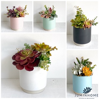 Cây giả Decor - Chậu sen đá trụ Decor trang trí để bàn