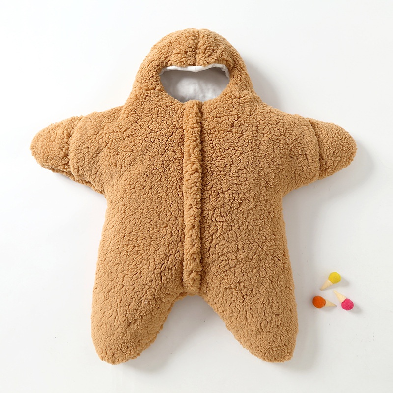 Túi Ngủ Liền Thân Bằng Vải cashmere Dày Dặn Màu Trơn Hình Ngôi Sao Chống Bắt Đầu Cho Bé Sơ Sinh