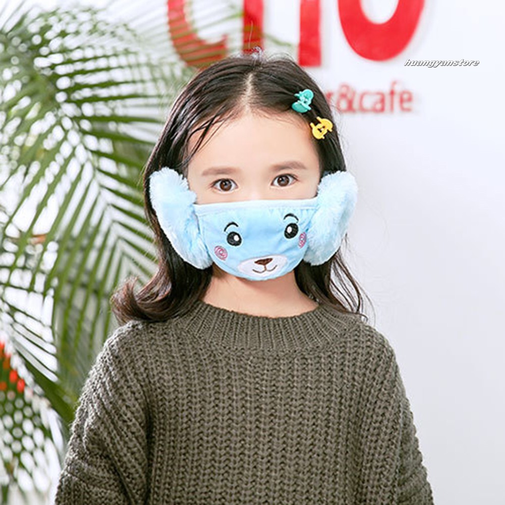 HY/ Khẩu trang có bịt tai kiểu dáng hoạt hình dễ thương cho bé