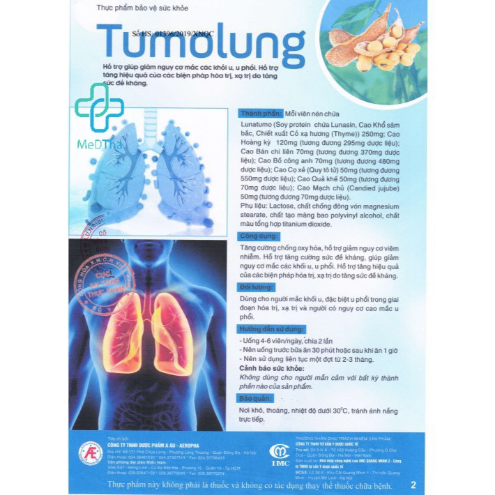 Tumolung - Hỗ trợ Giảm Nguy cơ mắc Khối U, U Phổi, Tăng cường Sức Đề Kháng trong hóa xạ trị (Hộp 30 viên) [Chính Hãng]