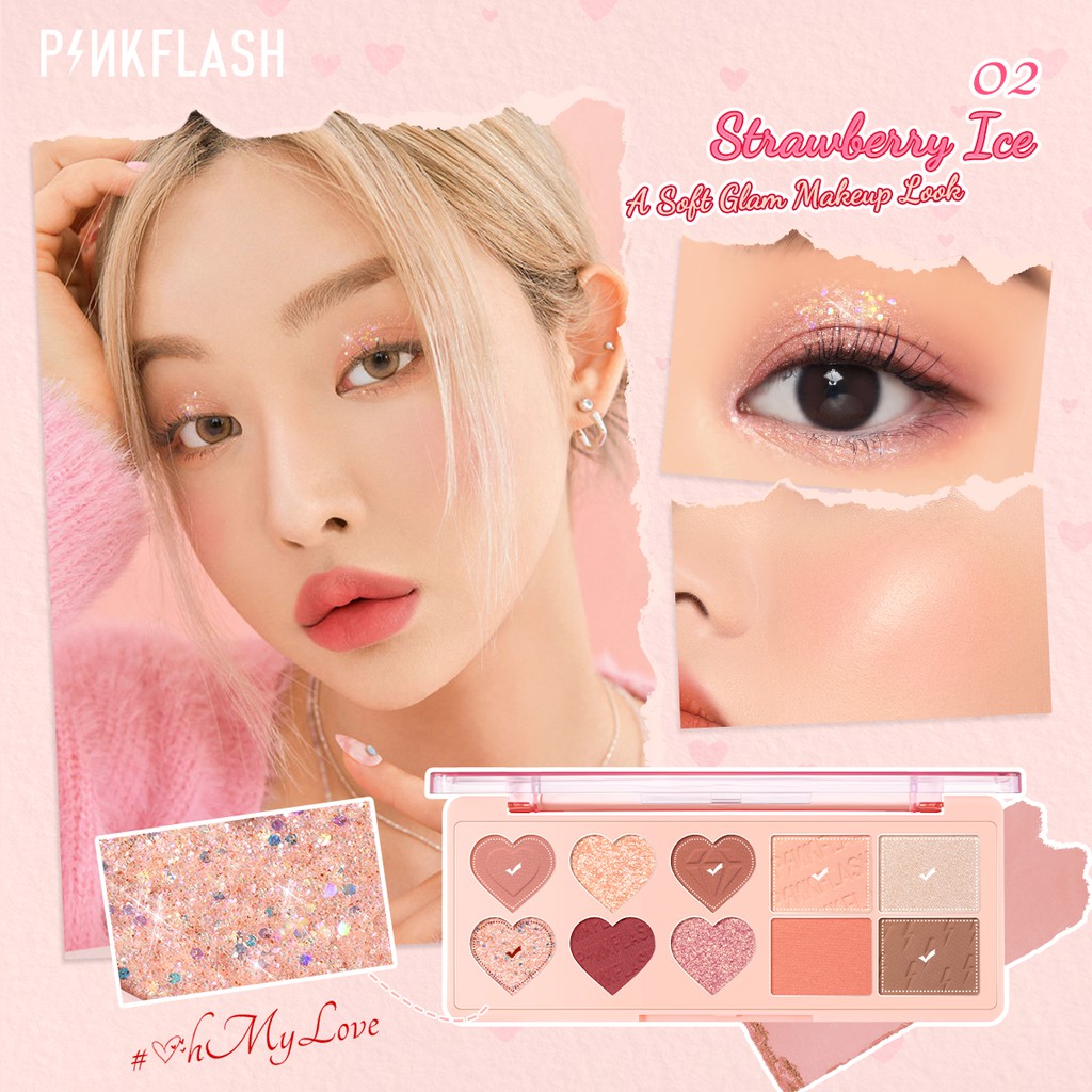 Bảng Phấn Mắt Tích Hợp Phấn Má Hồng / Phấn Tạo Khối / Phấn Bắt Sáng Đa Dạng Pink Flash Oh My Love 100% Màu Sắc Phong Phú