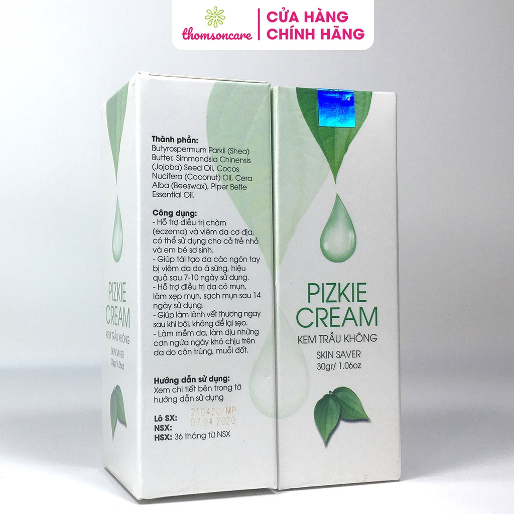 Kem trầu không Pizkie Cream tuýp 30g giảm côn trùng cắn, rôm sảy, hăm, dưỡng ẩm da tránh kho da nứt nẻ