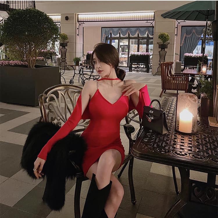 Váy Body 2 Dây Tay Rời LSEOUL V1267 Tôn Dáng Quyến Rũ Gợi Cảm