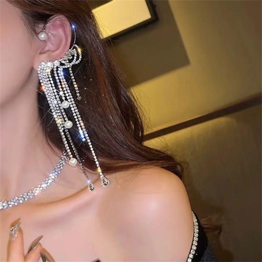 Bông Tai Dạng Kẹp Phối Tua Rua Kiểu Dáng Hình HọcKhuyên Xỏ Cơ Thể Đính Ngọc Trai Giả Xinh Xắn