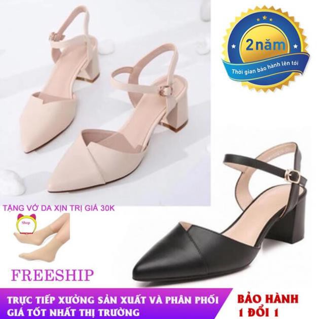 Giày cao gót nữ bít mũi quai hậu gót vuông 5cm AELLA302 - Dáng thời trang trẻ ,da mềm, êm chân ,dễ đi c35