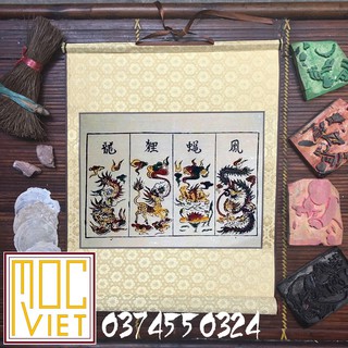 Tranh đông hồ Tứ Linh - tranh cỡ 27x37cm