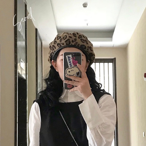 Mũ nồi nữ họa tiết da báo, mũ beret nữ phong cách Hàn Quốc mã BR1