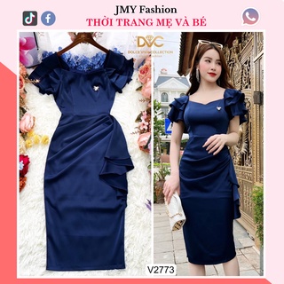 V2773 Váy đầm cổ tim lụa body xanh than cổ tim dự tiệc - (DVC&ACC) Dolce viva colection