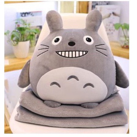 Bộ Chăn Gối Văn Phòng, Gối mền văn phòng hình Totoro tròn Anvihome hàng Loại 1 Đẹp, mềm, mịn, nhiều bông