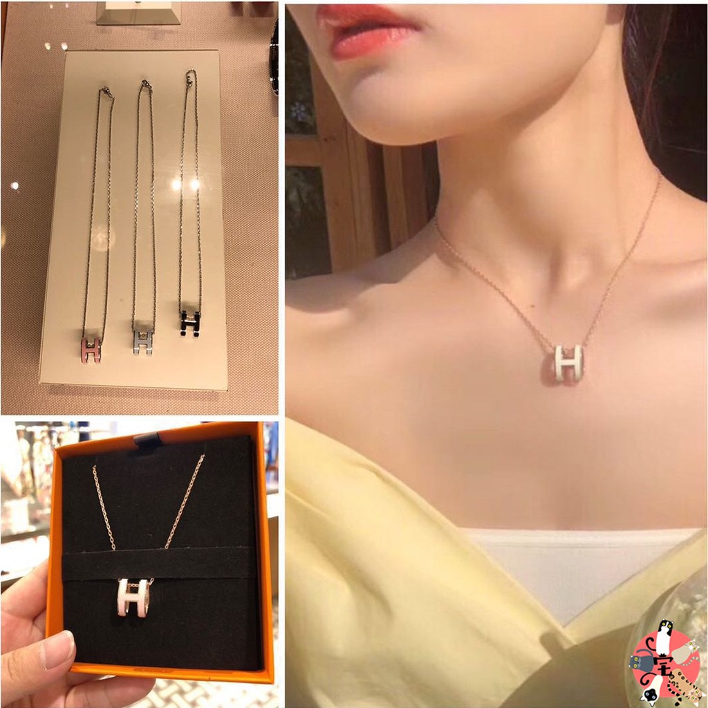 Dây chuyền mặt hình H mạ vàng nhiều màu sang trọng tùy chọn kèm phụ kiện và hộp