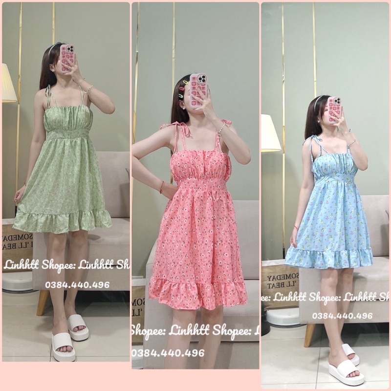 Đầm hai dây cột vai hoa nhí sẵn mút Ullzang