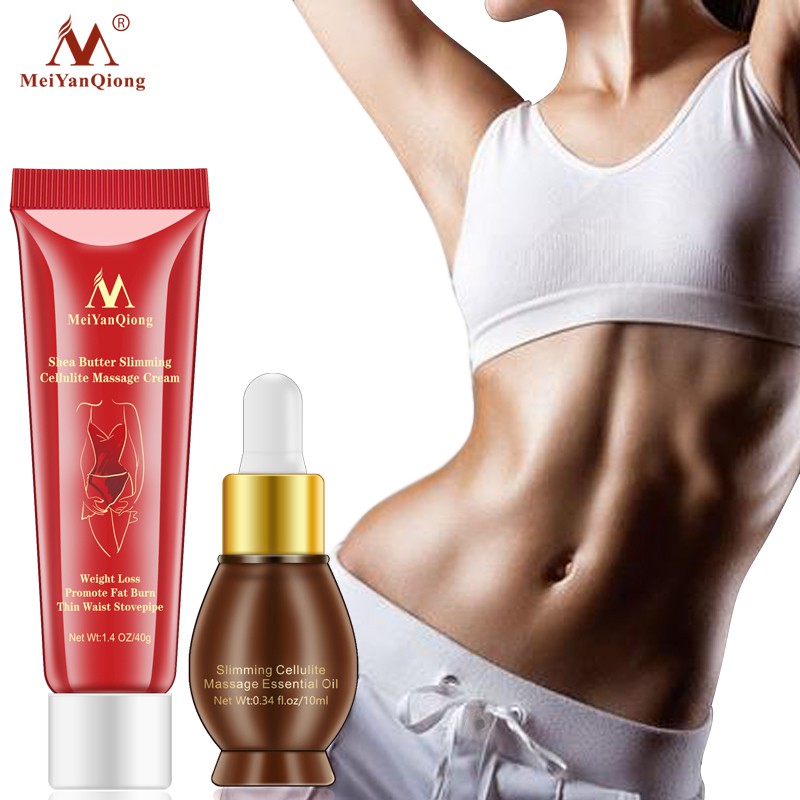 MeiYanQiong Slimming Cellulite Massage Cream 40g + Body Essential Oil 10ml Weight Loss Fat