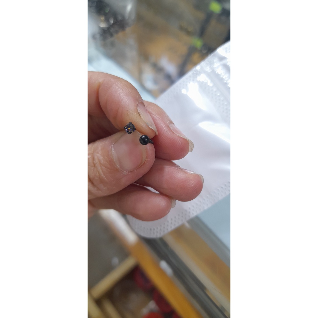 khuyên chữ u thân 0.8mm bi đá trấu cá tính - khuyên thép ko gỉ