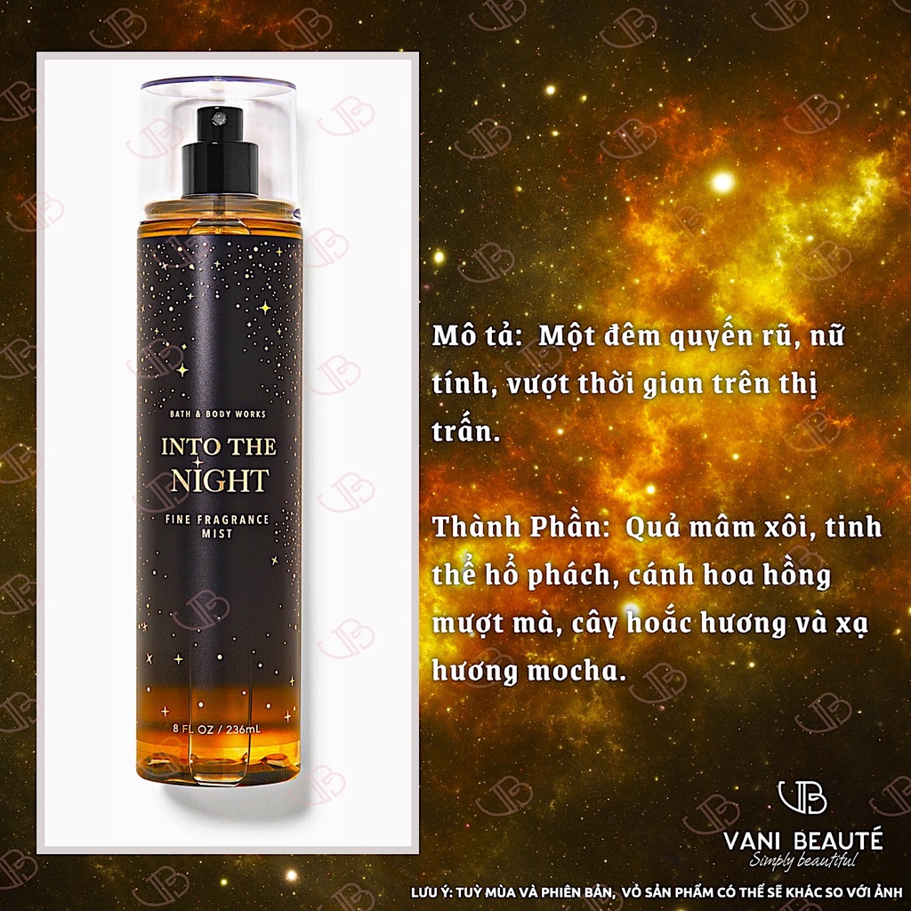 Xịt Thơm Nước Hoa Toàn Thân Into The Night Bath & Body Works Fine Fragrance Mist 236mL