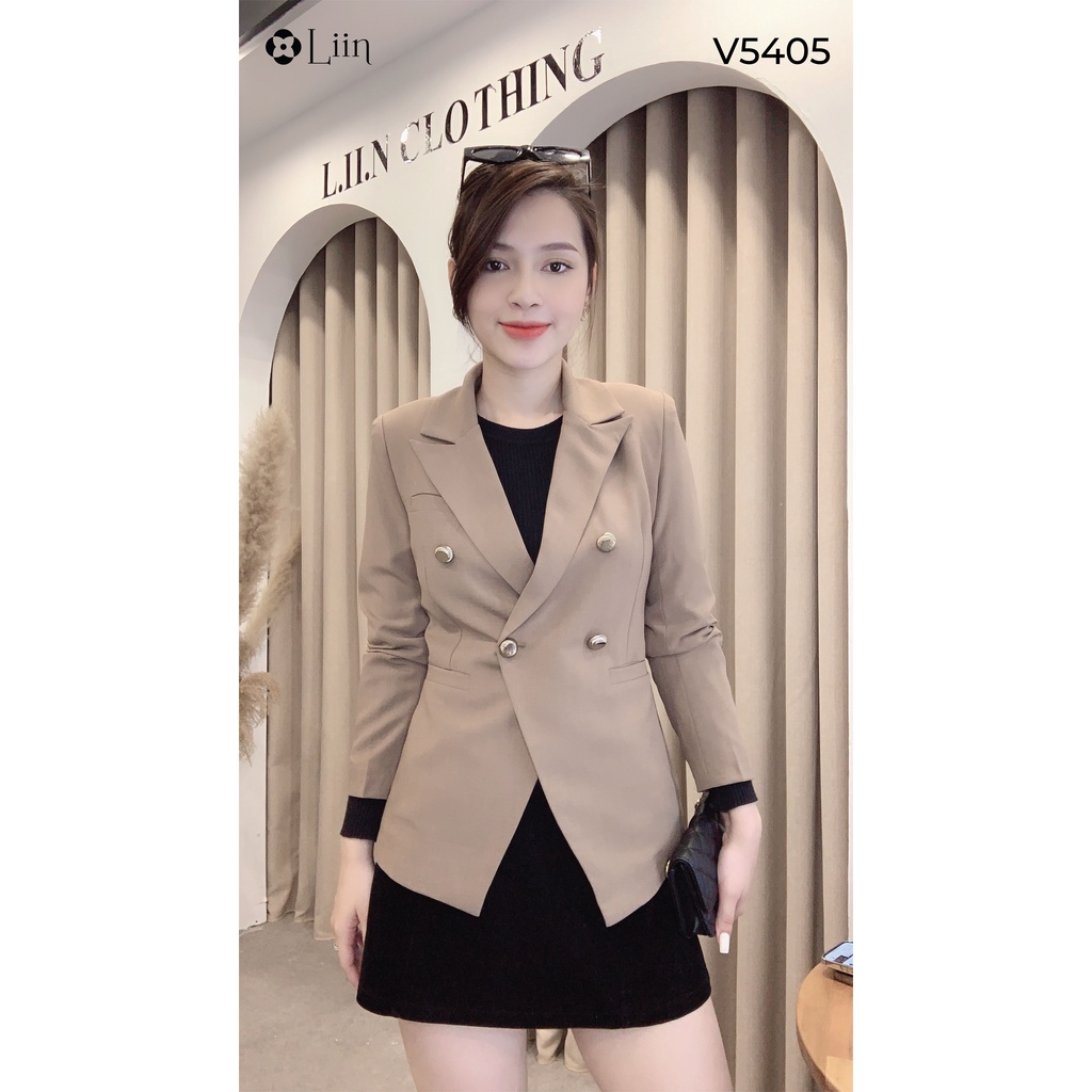 Áo vest nữ công sở dài tay màu nâu thiết kế vạt lệch kiểu dáng sang trọng Liin Clothing V5405 | BigBuy360 - bigbuy360.vn