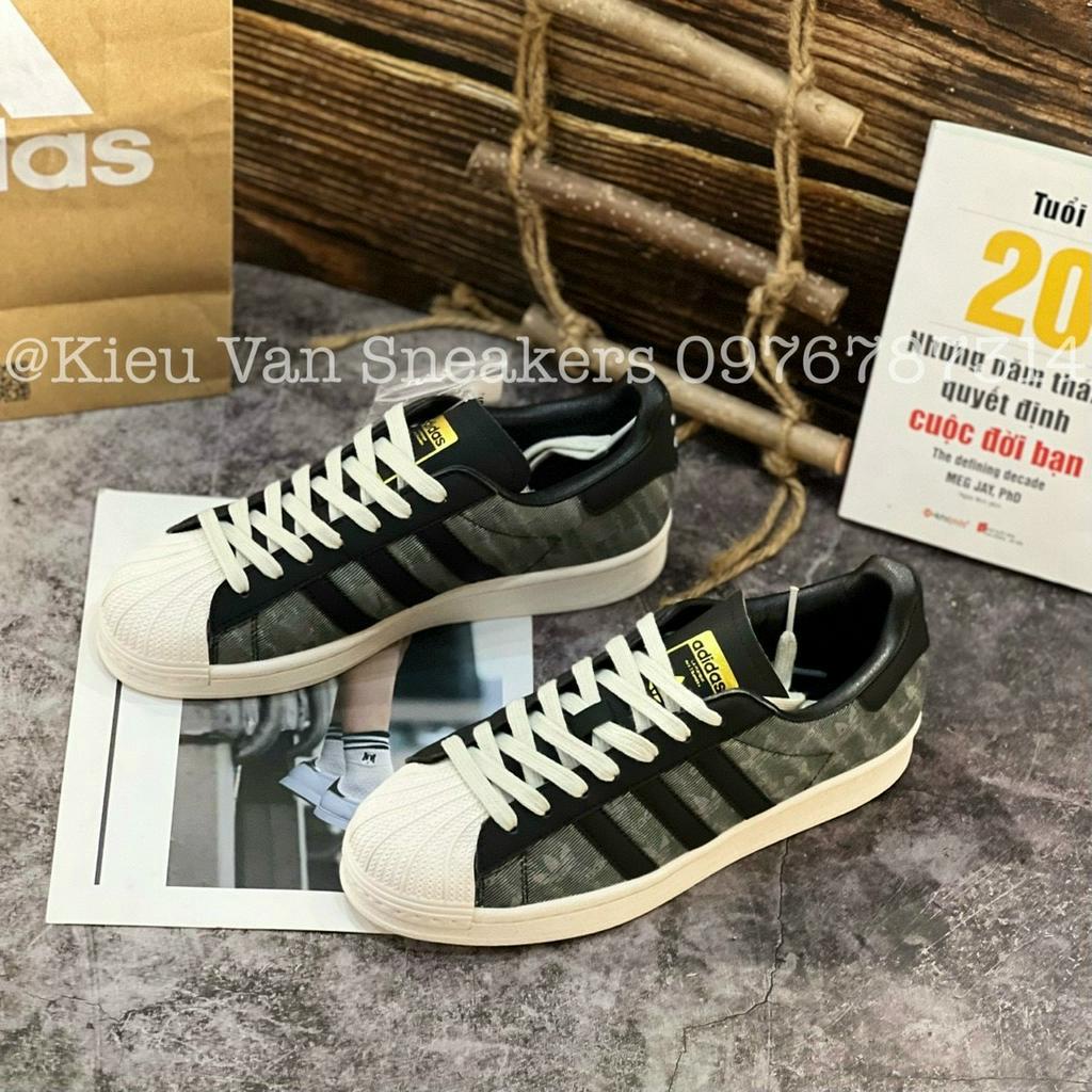 Giày Thể Thao Superstar Denim Plack Grey x Atmos Giày Adidas Mũi Sò Vải Bò Đen Họa Tiết Chìm Lai Au