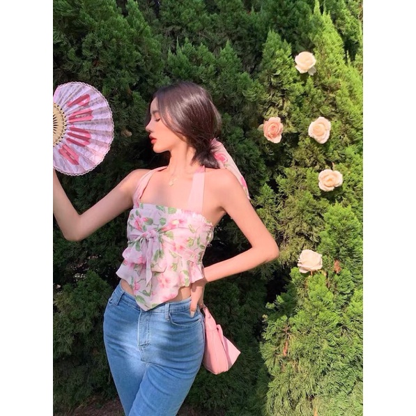 Áo Hai Dây Hoa Nhí Phong cách Nữ Tính Đi Dạo