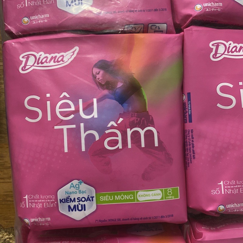 Băng Vệ Sinh Diana Siêu Thấm Siêu Mỏng Không Cánh (6 gói)