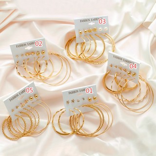 Fashion Women's Accessories, Creative 6 Pairs Of Earrings, Personality Big Circle Simple Set Earrings, Round Exaggerated Earrings