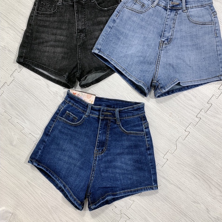 Quần jean shots nữ râu mèo chất Jean co dãn cạp lưng siêu cao