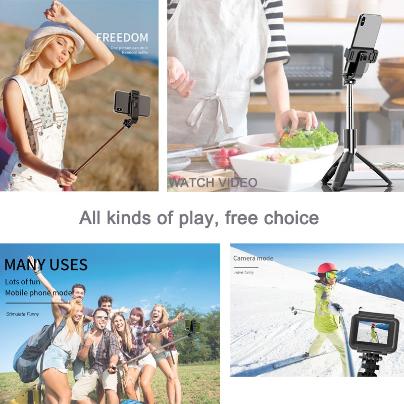 4 In1 Bluetooth không dây Selfie Stick Chân máy có thể gập lại &amp; Monepads phổ biến cho điện thoại thông minh và máy ảnh hành động thể thao