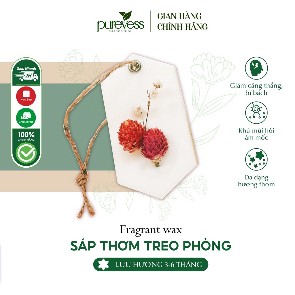 Sáp thơm hoa khô tinh dầu Purevess dùng treo tủ quần áo khử mùi ẩm mốc, khử mùi không khí thơm phòng