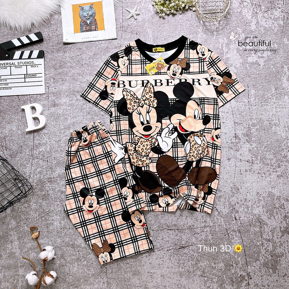 Bộ Ngủ Pijama Thun Lạnh 3D Cao Cấp Tay Ngắn Quần Lửng Họa Tiết Hoạt Hình Dễ Thương