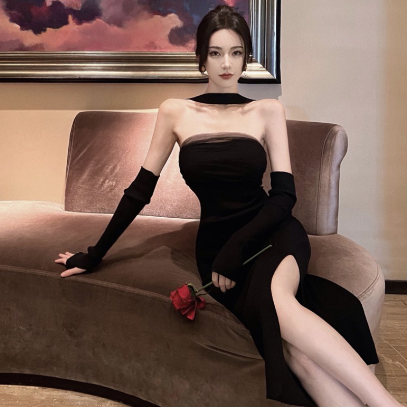 Đầm Hai Dây Màu Đen Phong Cách Hepburn Pháp Thời Trang Cao Cấp Quyến Rũ Cho Nữ