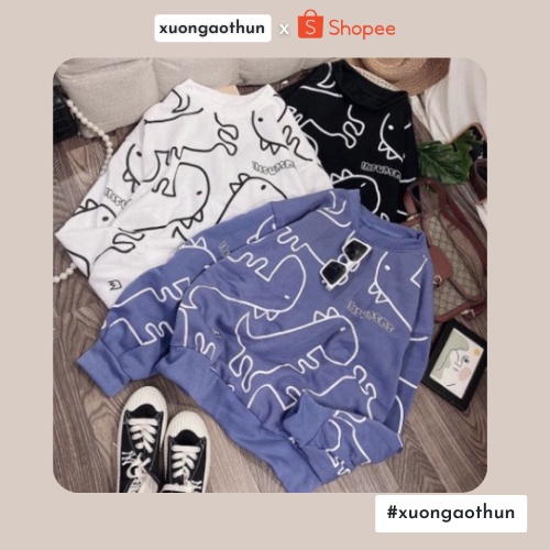 Áo sweater Unisex Áo nỉ dài tay họa tiết in hình khủng long dễ thương cá tính