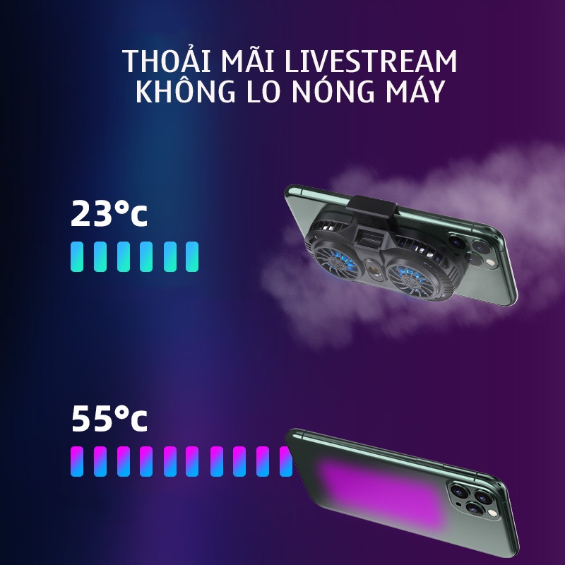Quạt Tản Nhiệt Điện Thoại 2 Quạt Sò Lạnh Memo AH102 Dùng Khi Chơi Game, Livestreams Cực Hiệu Quả Làm Lạnh Bán Dẫn Chỉ 3S