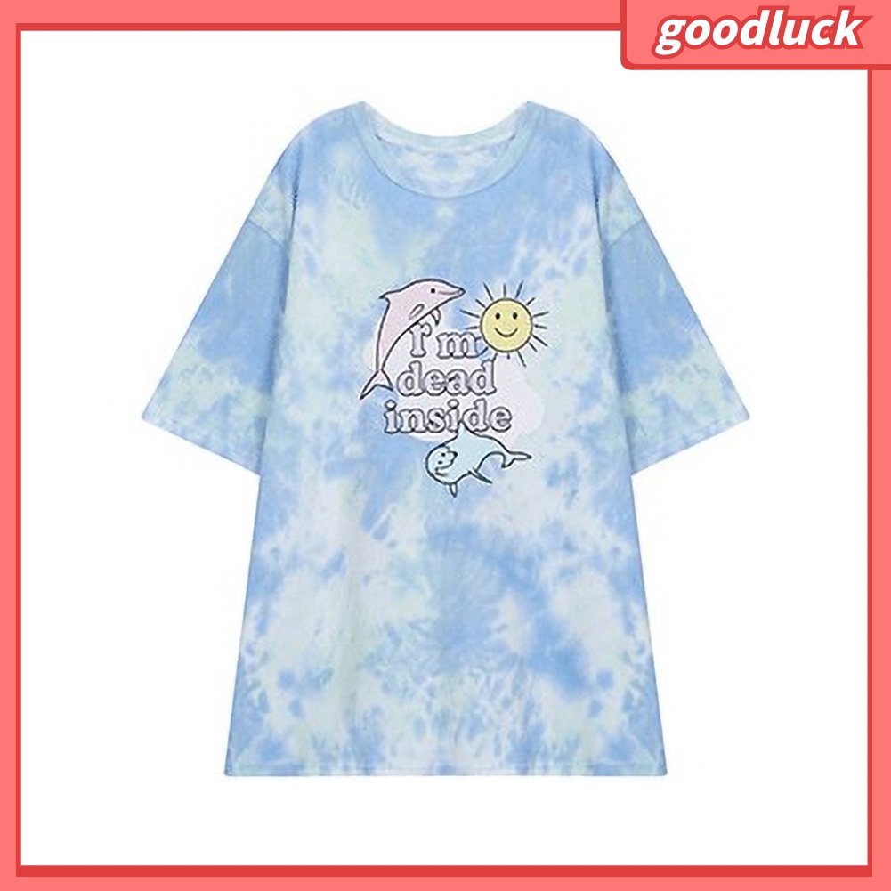 Áo thun tay ngắn nữ Cổ Tròn Tay Ngắn Phối Màu In Hoa