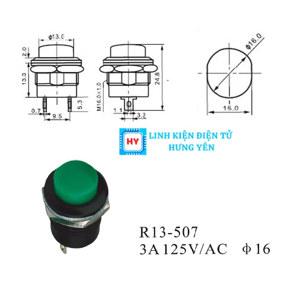 Công Tắc Nút Nhấn Nhả 2 Chân R13-507