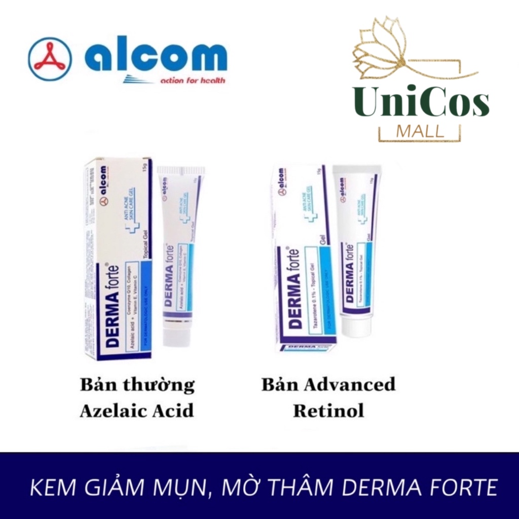 Derma forte Gel bôi hỗ trợ giảm mụn, mờ thâm Azelaic Acid ➖ Tazaroten 15g