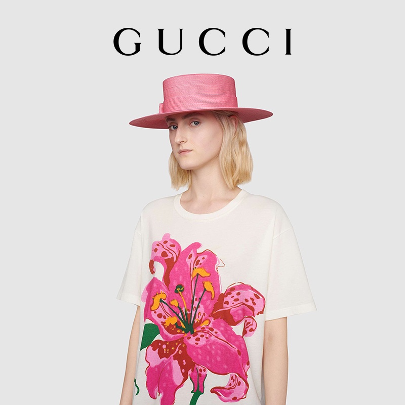 Áo Thun Cotton In Hình Hoa Lily Gucci Chinoiserie