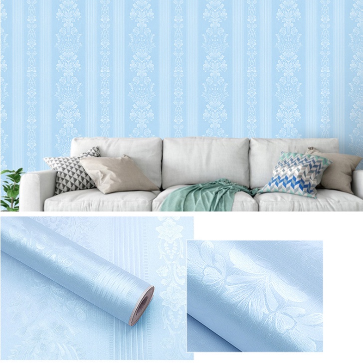 1 mét decal giấy dán tường sọc bông xanh khổ 45cm keo sẵn