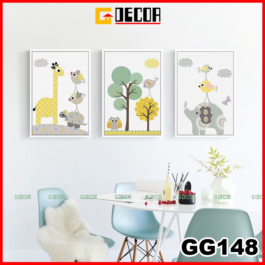Tranh treo tường canvas khung gỗ 3 bức phong cách hiện đại Bắc Âu tranh anime trang trí phòng bé phòng ngủ spa 148