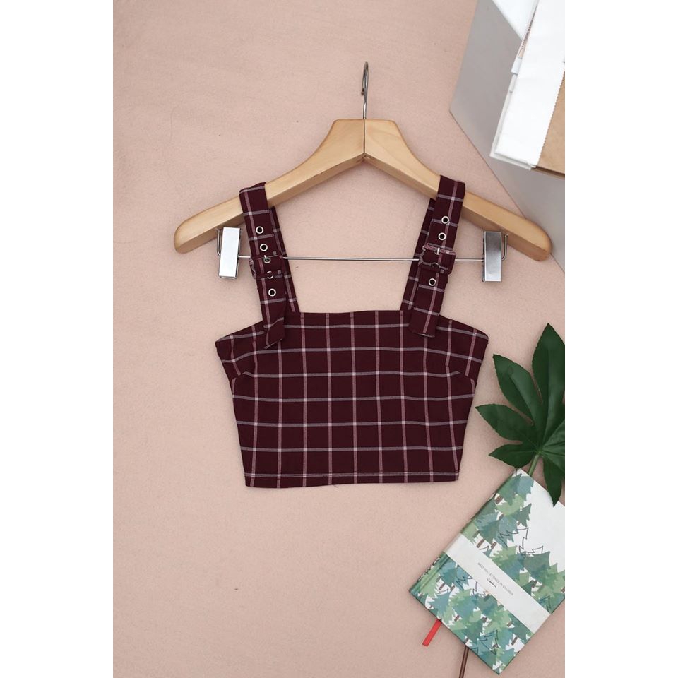 Áo croptop sọc caro hai dây bản to F21